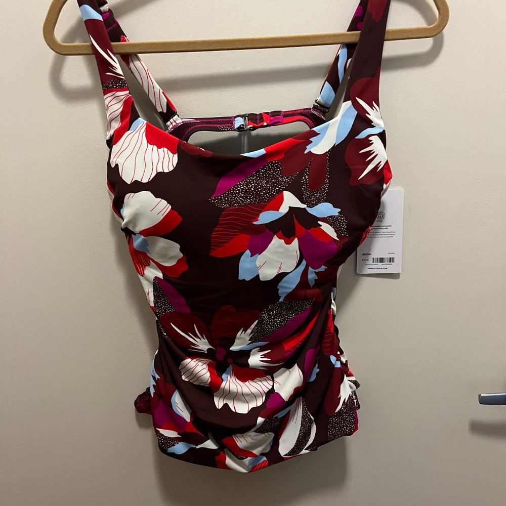 Athleta Tankini Top Chocolate Brown with multi color floral print